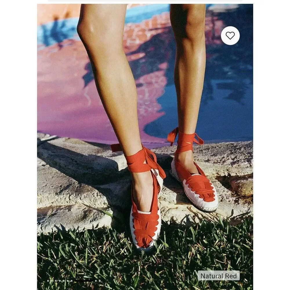 Loeffler Randall $285 Wilson Flat Ankle-Wrap Espadrille In Natural Red 10 US